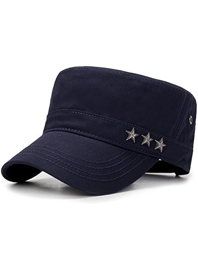 Military Flat Top Cap Army Cadet Cotton Adjustable Hat Unisex Basic Quick Dry Baseball Hat for Men Women