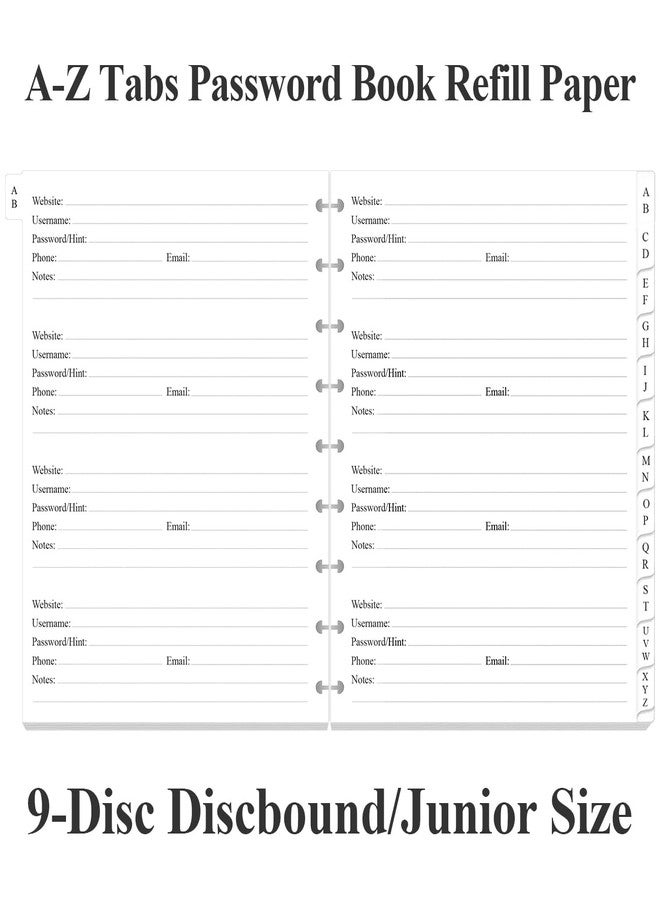 Yaridar 9-Disc Discbound Password Book Refills for Happy Planners - A-Z Password Notebook Refill Paper with Alphabetical Tabs, 120gsm White Paper, 7" x 9.25" - Image 2