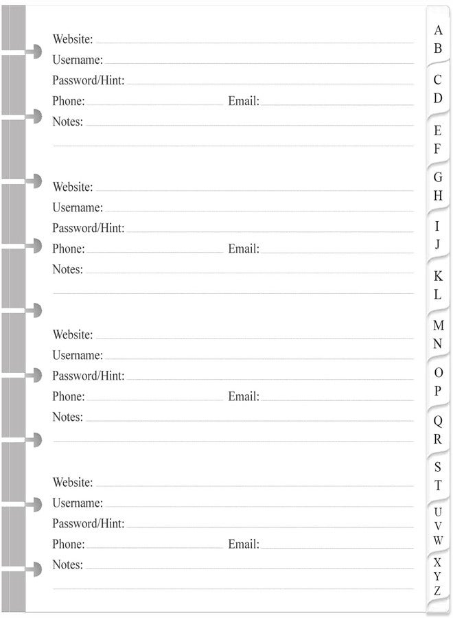 Yaridar 9-Disc Discbound Password Book Refills for Happy Planners - A-Z Password Notebook Refill Paper with Alphabetical Tabs, 120gsm White Paper, 7" x 9.25" - Image 1