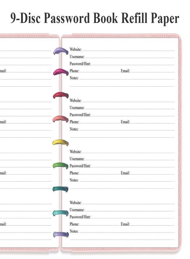 Yaridar 9-Disc Discbound Password Book Refills for Happy Planners - A-Z Password Notebook Refill Paper with Alphabetical Tabs, 120gsm White Paper, 7" x 9.25" - Image 3
