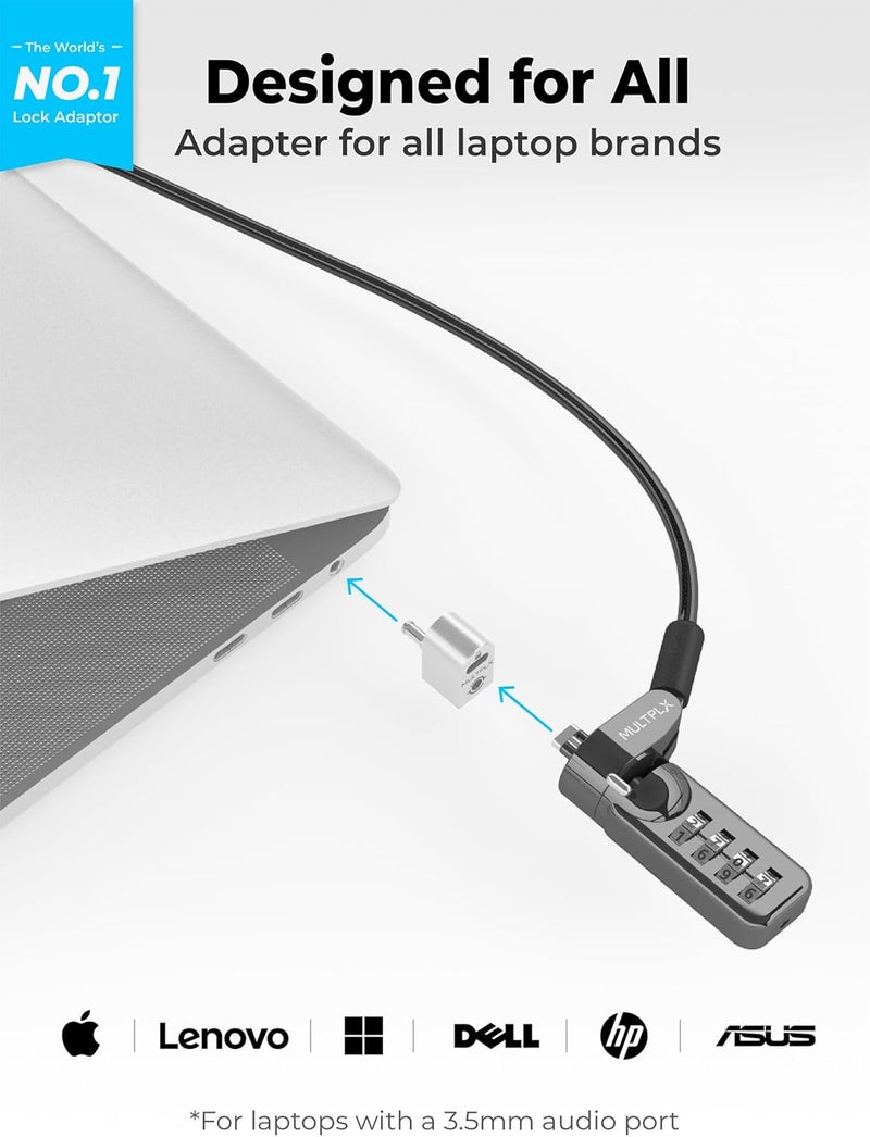 Multplx Store محول قفل اللابتوب لقفل الأمان | يضيف فتحة أمان لأي لابتوب بما في ذلك ماك بوك | يستخدم مع أقفال كابلات على شكل حرف T القياسية | لا حاجة للصمغ - Image 3