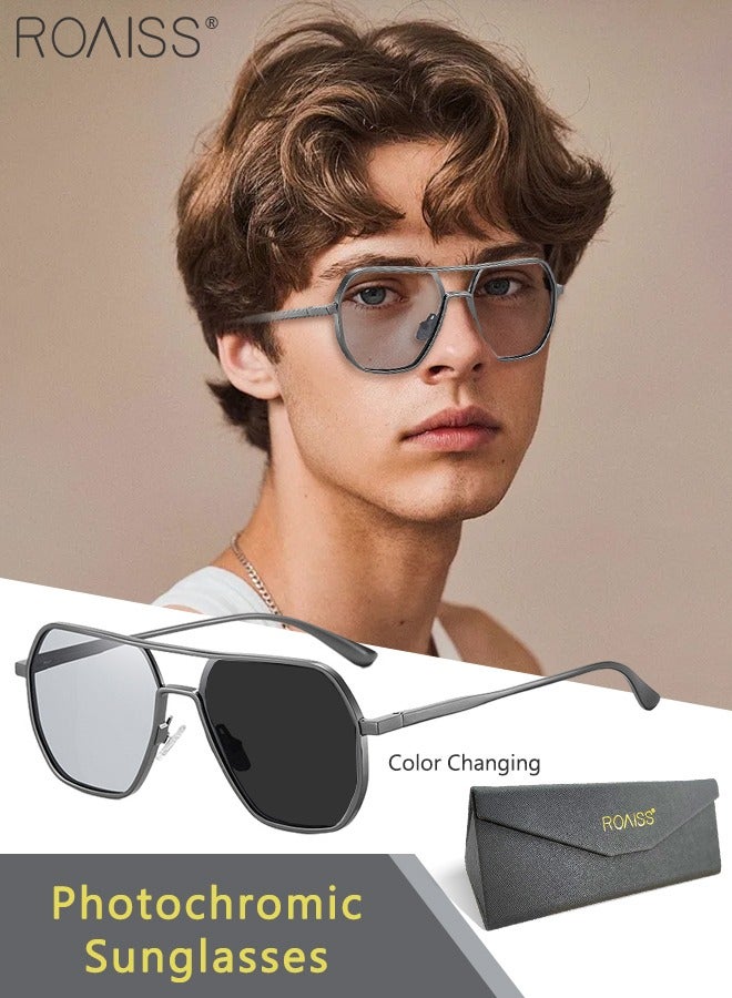 roaiss Men's Polarized Square Sunglasses, UV400 Protection Sun Glasses with Aluminum Magnesium Alloy Frame, Color Changing Glasses for Men Driving, Fishing, Golfing, Traveling, Gradient Grey Lens - Image 1
