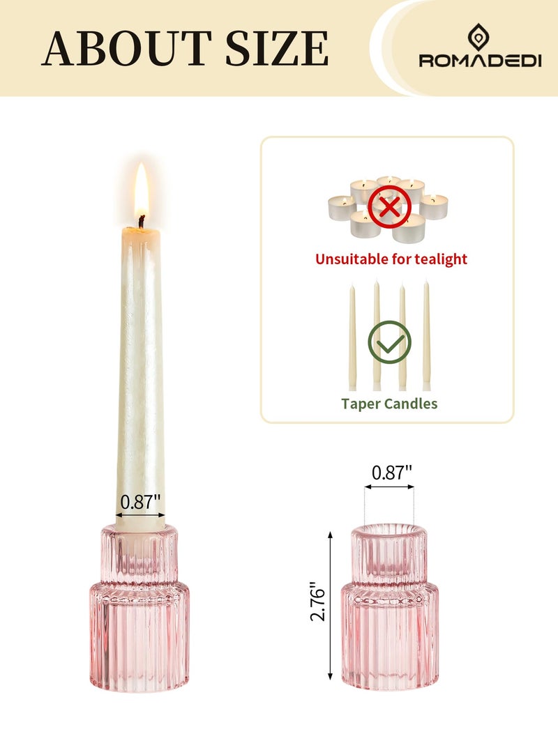 Romadedi Pink Glass Candle Holders - 10 Pcs Ribbed Candlestick Holder Bulk for Table Centerpiece Elegant Taper Holder for Wedding Birthday Party Baby Showers Valentines Mother's Day Christmas - Image 5