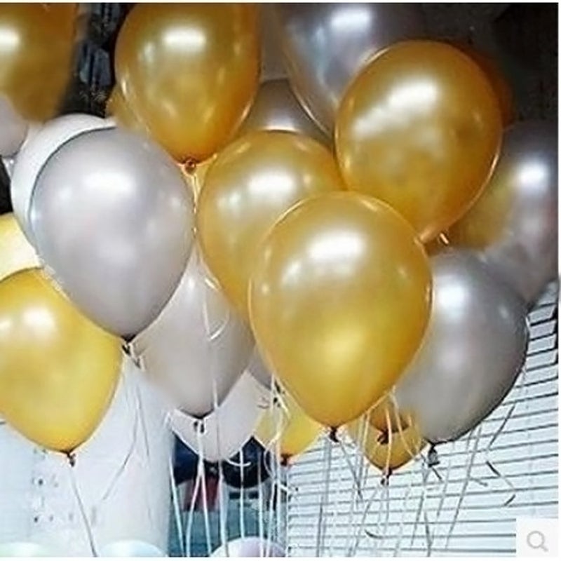 Evisha HD Big Size 50 pcs Metallic | Latex Balloons | Theme Party, Party Decoration | Birthday Party Balloons | Balloons for Party Decoration (Silver Golden) - Image 5