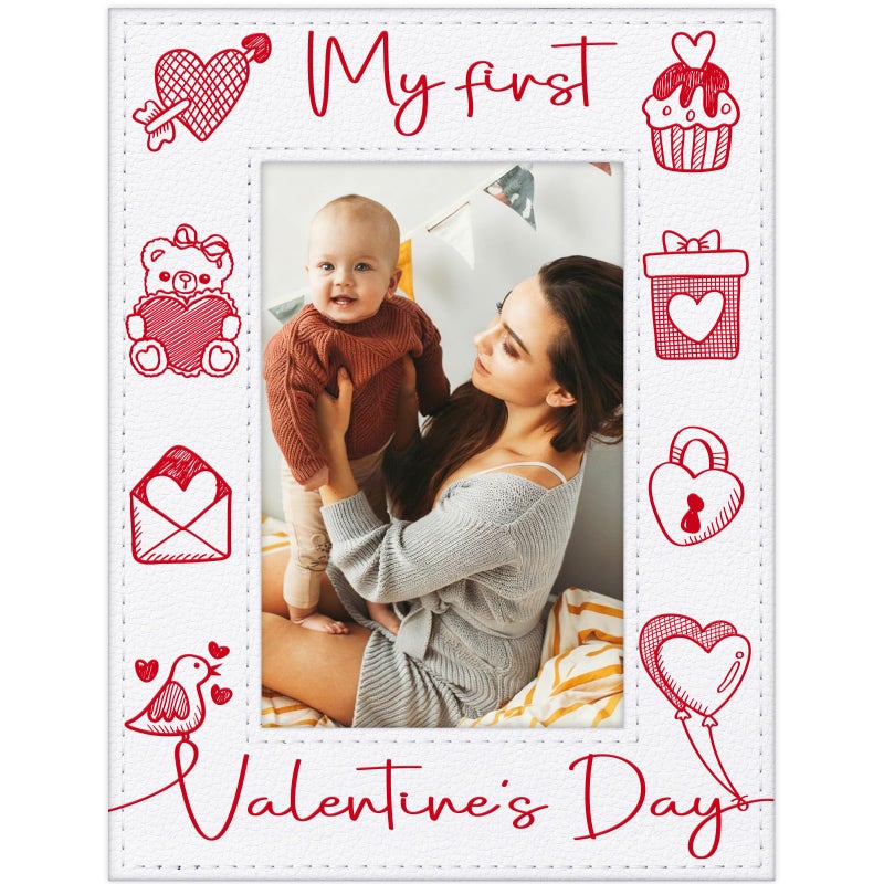 FaCraft Baby's First Valentines Day Gift - My First Valentines Day Picture Frame 4"x6" Baby Girl Boy Wooden 1st Valentine's Photo Frame for Babies New Mom New Born Baby V-day Gift Nursery Decor - Image 1