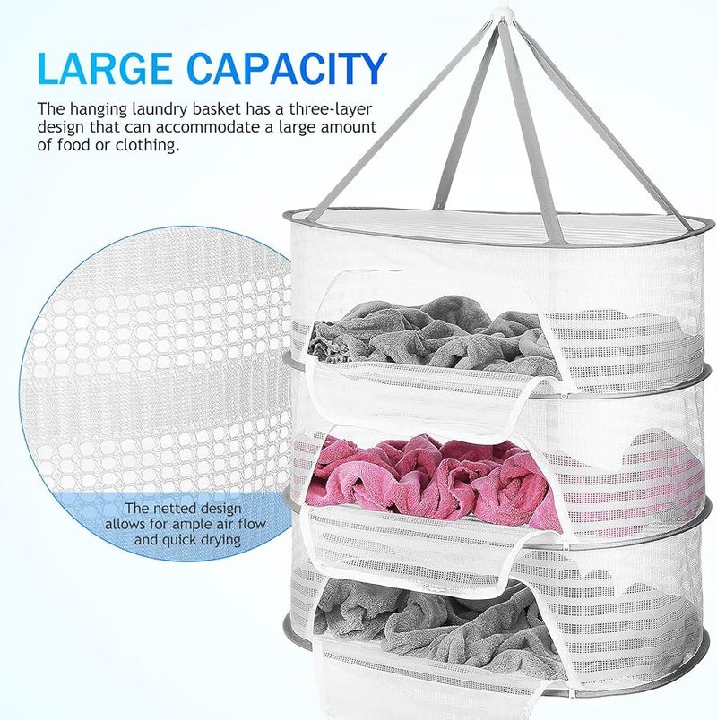Windproof Mesh Hanging Laundry Basket Drying Rack for Indoor Outdoor Space Saving Storage - Image 4