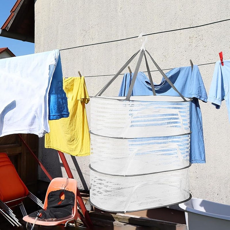Windproof Mesh Hanging Laundry Basket Drying Rack for Indoor Outdoor Space Saving Storage - Image 3