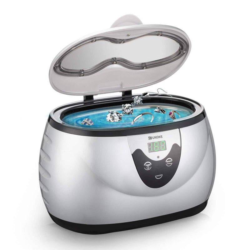 Ukoke UKOKE 3800S, Professional Jewelry Timer, Portable Household Ultrasonic Cleaning Machine, Eyeglasses Denture Cleaner, 0.6 L, Silver  - Image 1
