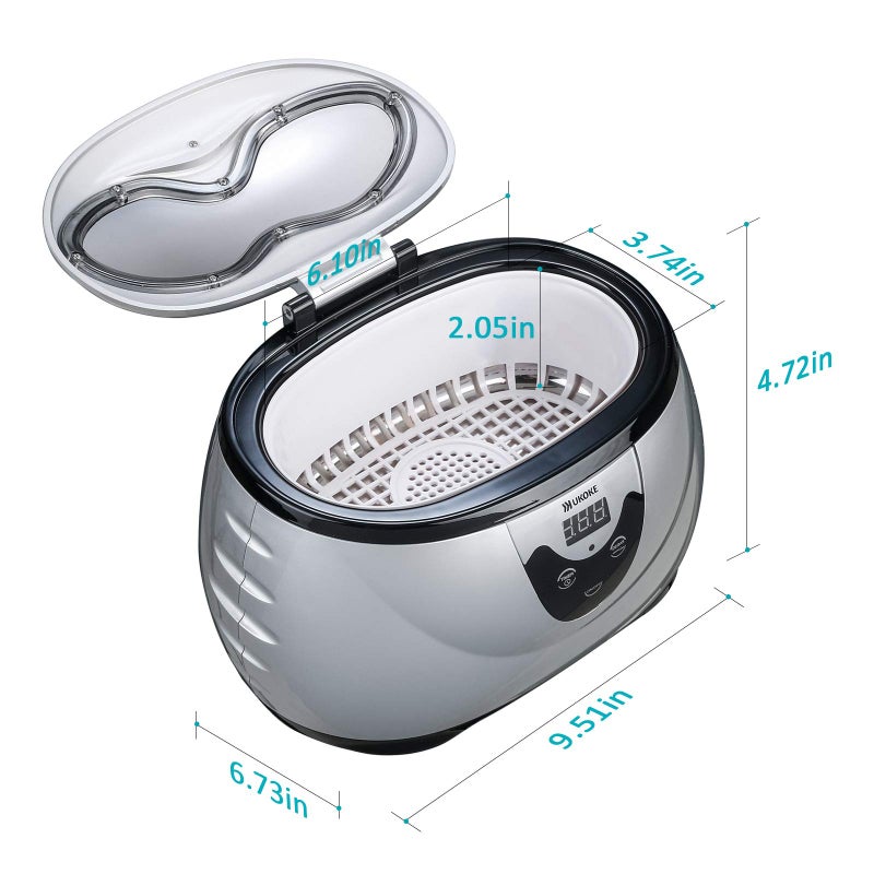Ukoke UKOKE 3800S, Professional Jewelry Timer, Portable Household Ultrasonic Cleaning Machine, Eyeglasses Denture Cleaner, 0.6 L, Silver  - Image 3