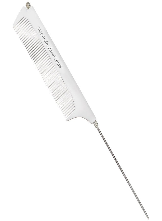 Jaasuee Professional Portable Fine Tooth Teasing Comb for Styling, Hair Cutting, White Retractable Metal Rat Tail Comb for Parting, Stainless Steel Pin Tail Teasing Comb for Salon - Image 1