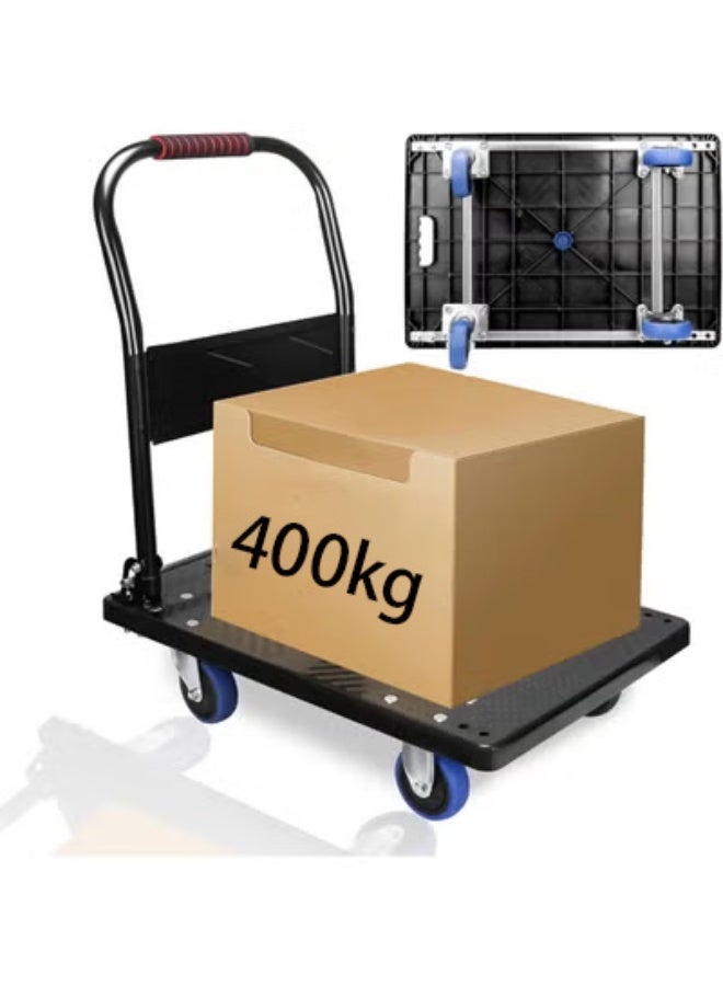 Lovecandy Flatbed Trolley, Heavy Duty Trolley on Wheels, Platform Trolley, Hand Trolley, Folding Platform Trolley with 4 Wheels and Metal Handle for Express Luggage Transport - Image 3