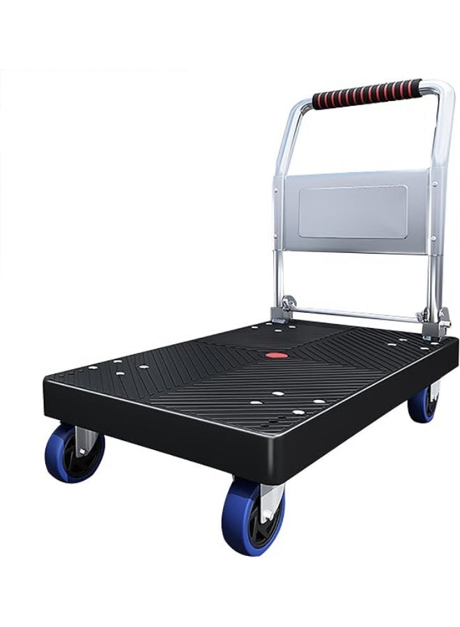 Lovecandy Flatbed Trolley, Heavy Duty Trolley on Wheels, Platform Trolley, Hand Trolley, Folding Platform Trolley with 4 Wheels and Metal Handle for Express Luggage Transport - Image 1