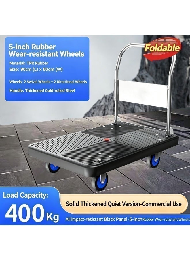 Lovecandy Flatbed Trolley, Heavy Duty Trolley on Wheels, Platform Trolley, Hand Trolley, Folding Platform Trolley with 4 Wheels and Metal Handle for Express Luggage Transport - Image 2