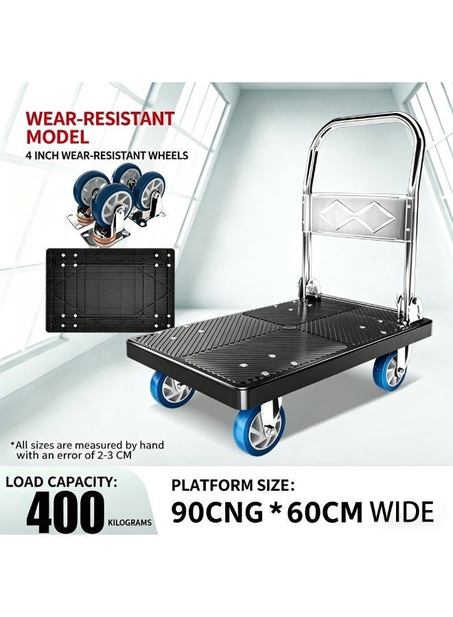 Lovecandy Flatbed Trolley, Heavy Duty Trolley on Wheels, Platform Trolley, Hand Trolley, Folding Platform Trolley with 4 Wheels and Metal Handle for Express Luggage Transport - Image 5