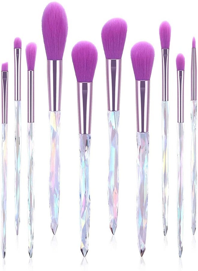 Fariox Makers Blue Crystal Makeup Brush Set Rhinestone Transparent Handle Brushes Set Powder Foundation Concealer Eyeshadow Makeup Brushes Kit Women Beauty Tool-10Pcs - Image 2