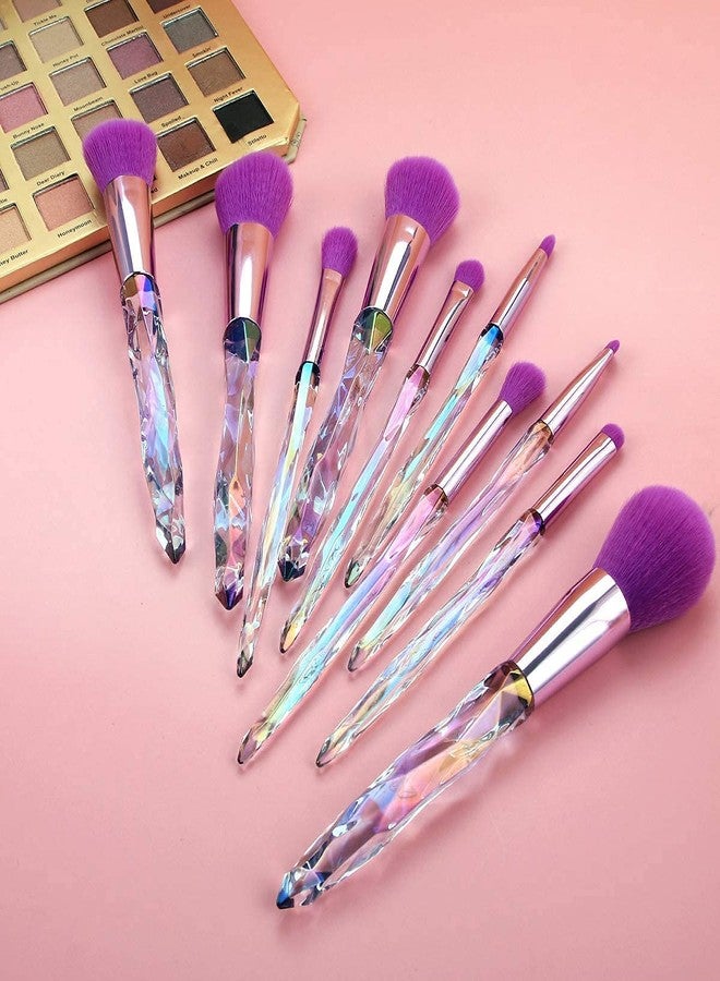 Fariox Makers Blue Crystal Makeup Brush Set Rhinestone Transparent Handle Brushes Set Powder Foundation Concealer Eyeshadow Makeup Brushes Kit Women Beauty Tool-10Pcs - Image 1