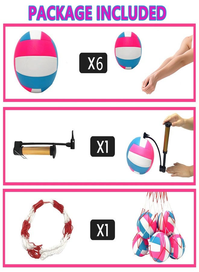 UNISHOW 6 Pack Official Size 5 Volleyball Balls, Waterproof Soft Bulk Recreational Volley Balls with Pump and Net Bag for Beach Pool Sand Training for Beginner, Pink - Image 2