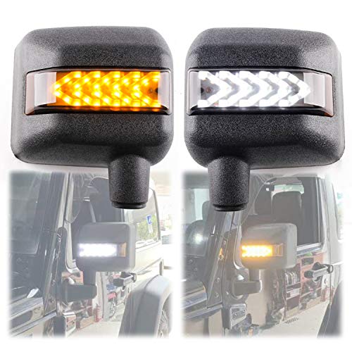 KMFCDAE LED Side Mirror with Amber Sequential Turn Signal Lights and White Daytime Running Lights Fit for Jeep Wrangler JK JKU 2007-2018 (1 Pair) - Image 1