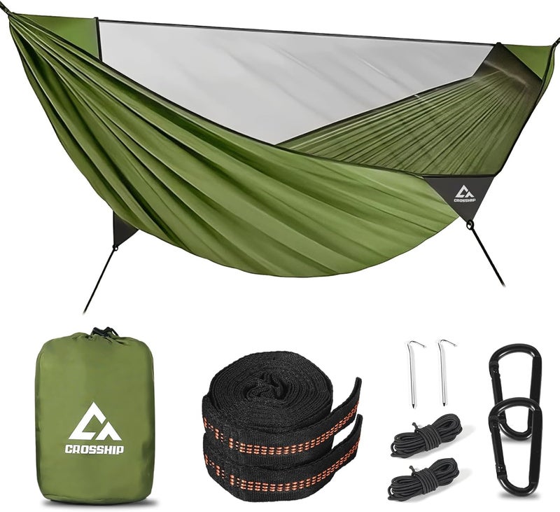 CROSSHIP Camping Hammock with Mosquito Net, 2 Person Hammock Tent, Portable Hammocks, Parachute Nylon Hammock for Indoor, Outdoor, Hiking, Backpacking, Backyard, Beach, Travel (Hold Up to 500lbs) - Image 1