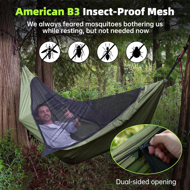 CROSSHIP Camping Hammock with Mosquito Net, 2 Person Hammock Tent, Portable Hammocks, Parachute Nylon Hammock for Indoor, Outdoor, Hiking, Backpacking, Backyard, Beach, Travel (Hold Up to 500lbs) - Image 2