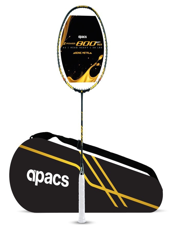 أباك مضرب تنس الريشة Apacs Z-Power 800 RP+ (وزن 38 رطلاً، مصنوع بالكامل من الجرافيت الياباني) 4U | مضرب ثقيل الرأس بدون أوتار بتقنية Sonic Metal (مثالي للاعبين المتوسطين والمتقدمين) | مضرب تنس الريشة بغطاء كامل - Image 1