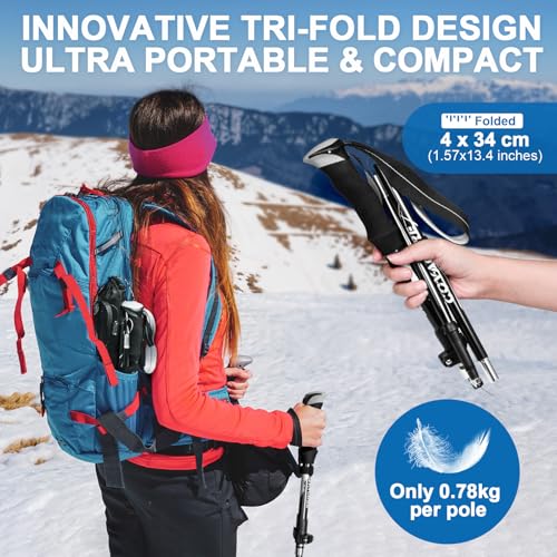 Covacure Hiking Poles Collapsible Trekking Poles - Aluminum Alloy 7075 Walking Sticks with Telescopic & Foldable Tri-fold Design Hiking Gear for Women Men, Camping, Climbing - Image 3
