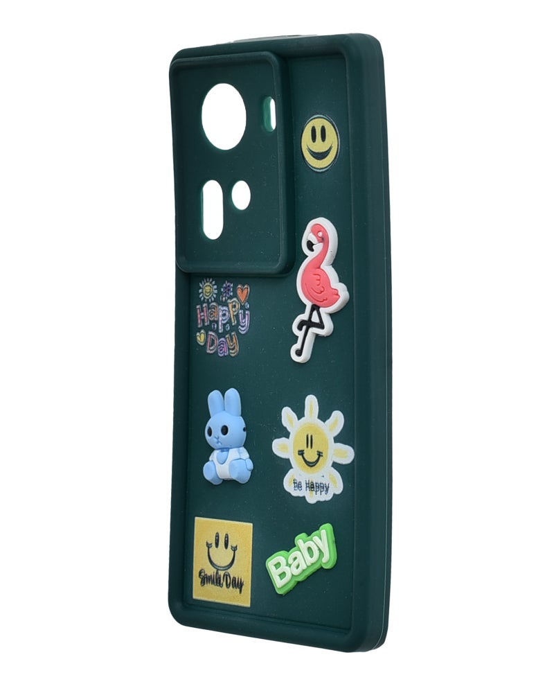 Silicone Phone Case With Cute Design for Oppo Reno 11 - Dark Green - Image 3