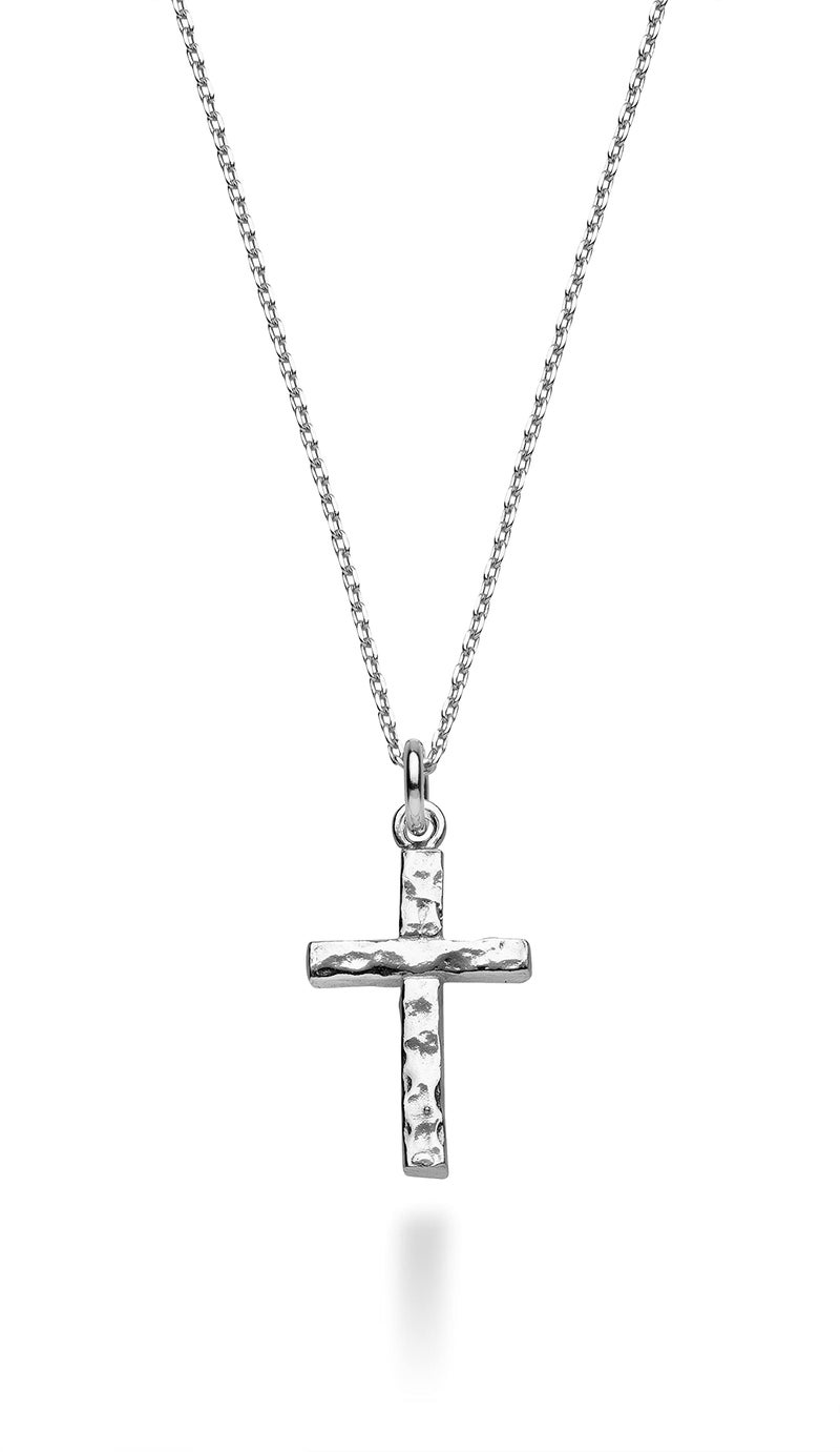 Miabella 925 Sterling Silver or 18Kt Yellow Gold Plated 925 Sterling Silver Italian Hammered Cross Pendant Chain Necklace 18 Inch Made in Italy (sterling-silver) - Image 1
