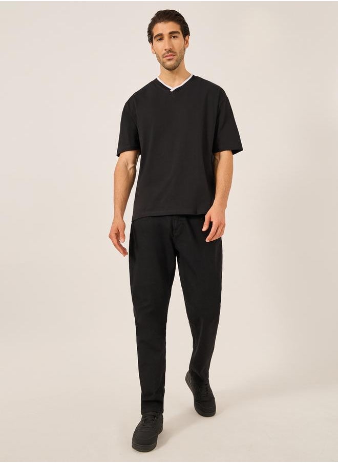 Styli Tipped V Neck Jersey Regular Fit T-Shirt  - Image 2