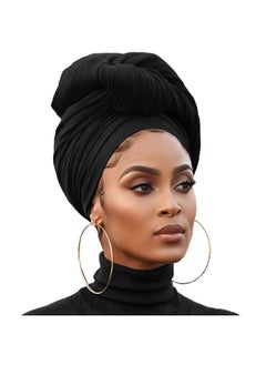 Xtrend XTREND 1 Piece Stretch Head Wrap Jersey Turban Urban Hairband Scarf Fashion Headband Solid Color Breathable Ultra Soft Extra Long Head Band Tie for Women (Black)  - Image 1