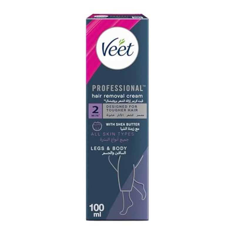 Veet Professional Hair Removal Cream, Legs & Body - Designed for Tougher Hair, Suitable for All Skin Types, With Shea Butter, 100ml - Image 1