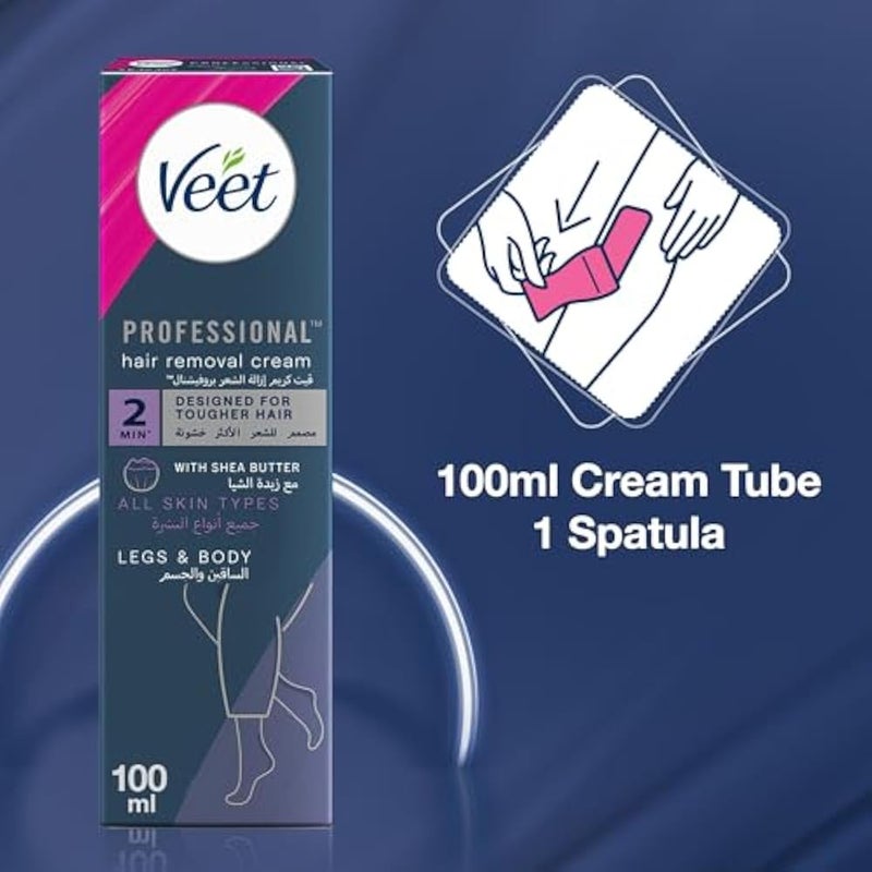 Veet Professional Hair Removal Cream, Legs & Body - Designed for Tougher Hair, Suitable for All Skin Types, With Shea Butter, 100ml - Image 3