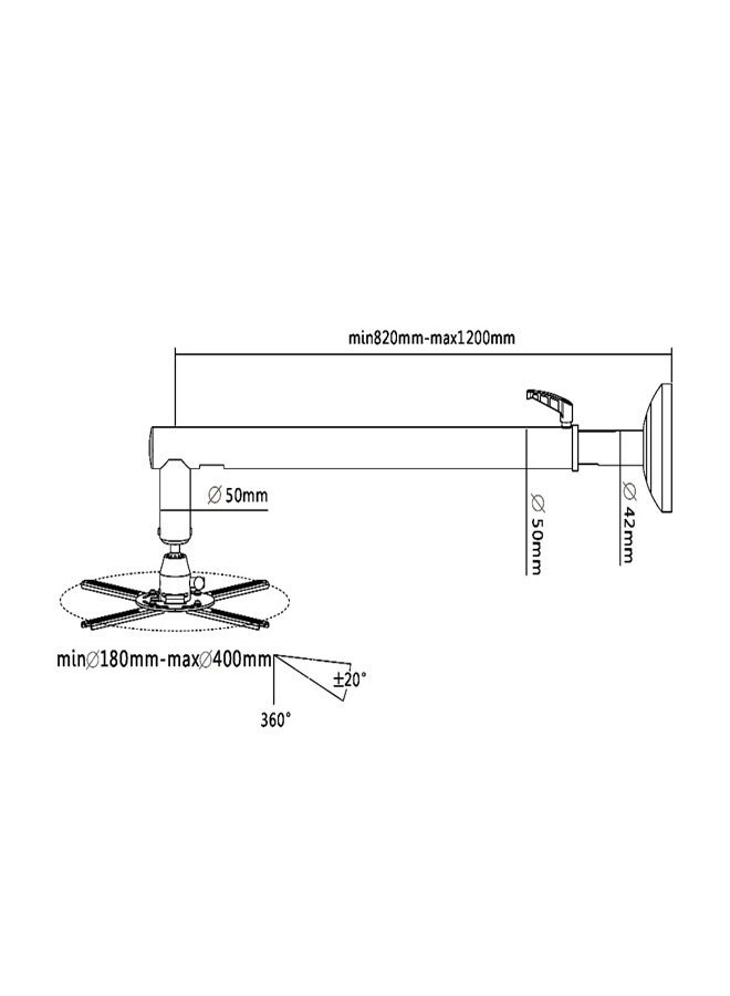 Skill Tech SH S06P Short Throw Projector Wall Mount, Mounting Profile 820mm-1200mm, 26kg Load Capacity – Black - Image 3