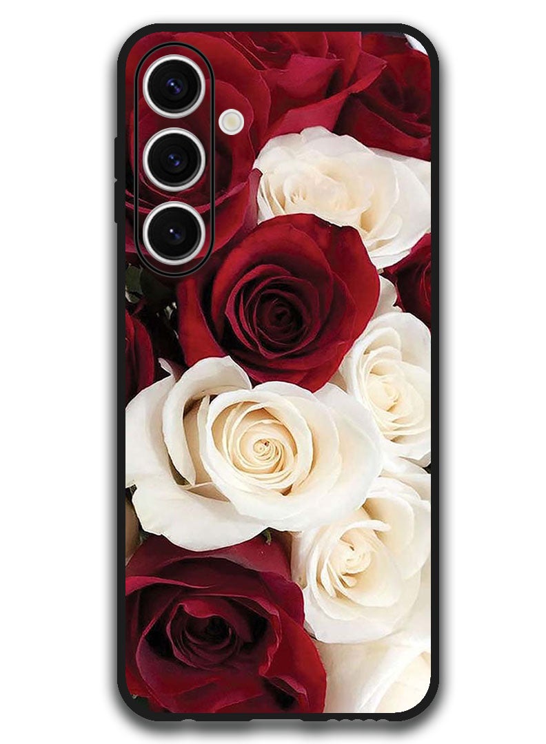 Theodor Protective Case Anti Scratch Shock Proof Bumper Cover For Samsung Galaxy S24 FE White & Red Flower - Image 1