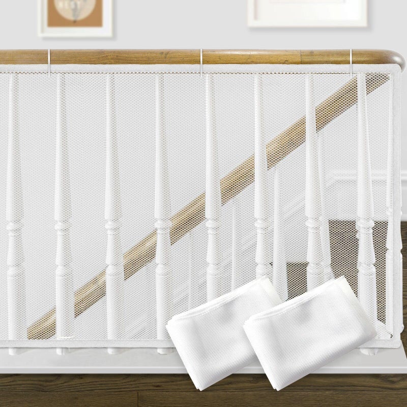 20ft Indoor Outdoor Baby Safety Stair Railing Net Baby Proofing Stair Balcony Banister Rail Guard Child Safety Stair Protection Safe Rail White10ft x 2Pack