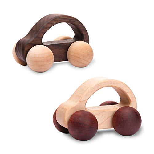 let's make Organic Baby Push Car Wooden Toys 2pc Wood Car and Fine Movement Development and Infant Grasping Montessori Toys - Image 1