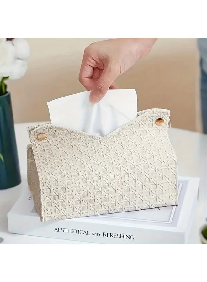Light Brown Woven Fabric Tissue Box Cover Minimalist Home Office Decor - Image 2