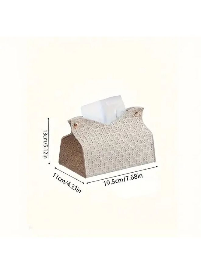 Light Brown Woven Fabric Tissue Box Cover Minimalist Home Office Decor - Image 4