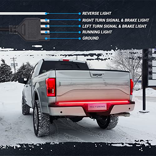 MICTUNING 60 inch Aluminum Frame Triple Tailgate Light Bar 1200 LED Waterproof with 4-Way Flat Connector - Full Function Amber Sequential Turn Signal, Red Brake Running, White Reverse Light - Image 3
