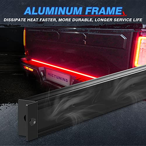 MICTUNING 60 inch Aluminum Frame Triple Tailgate Light Bar 1200 LED Waterproof with 4-Way Flat Connector - Full Function Amber Sequential Turn Signal, Red Brake Running, White Reverse Light - Image 5