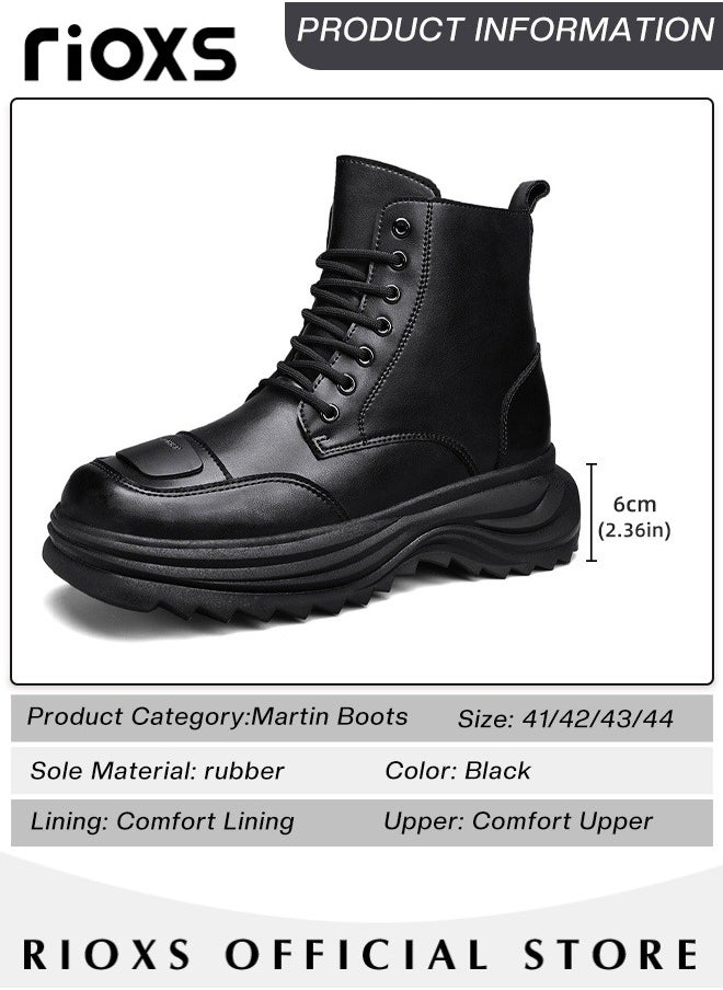 RIOXS - Men's Fall Winter Fashion Casual Ankle Boots Waterproof Leather Boots for Man 8-Eye Lace Up Mid-high Heel Boots With Comfortable Soles - Image 1