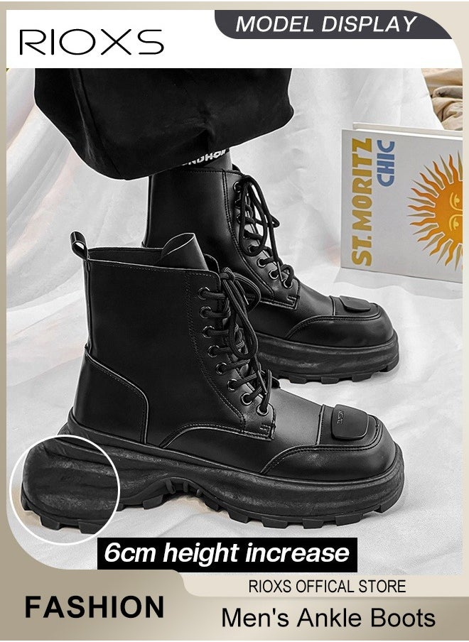 RIOXS - Men's Fall Winter Fashion Casual Ankle Boots Waterproof Leather Boots for Man 8-Eye Lace Up Mid-high Heel Boots With Comfortable Soles - Image 1