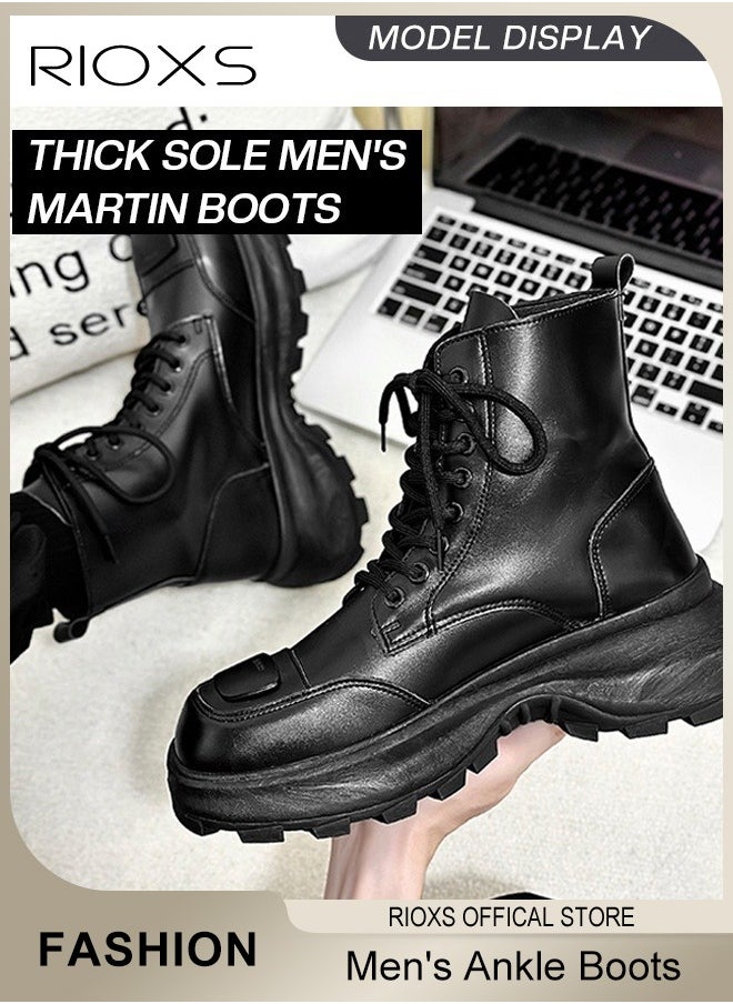 RIOXS - Men's Fall Winter Fashion Casual Ankle Boots Waterproof Leather Boots for Man 8-Eye Lace Up Mid-high Heel Boots With Comfortable Soles - Image 1