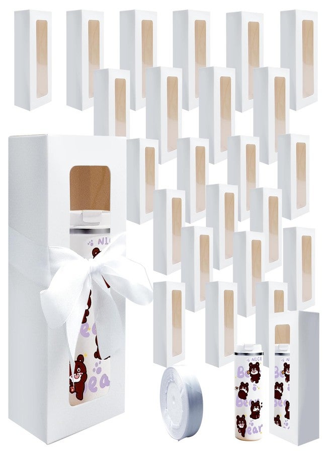 SENONAPO 32 Pcs Gift Boxes with Ribbon 12oz 16oz 20oz for Transparent Gift Box for Sublimation Glass Exhibition Boxes Drinking Glasses Jars Blanks Tumbler Sublimation Tumblers Gift Box (White) - Image 1