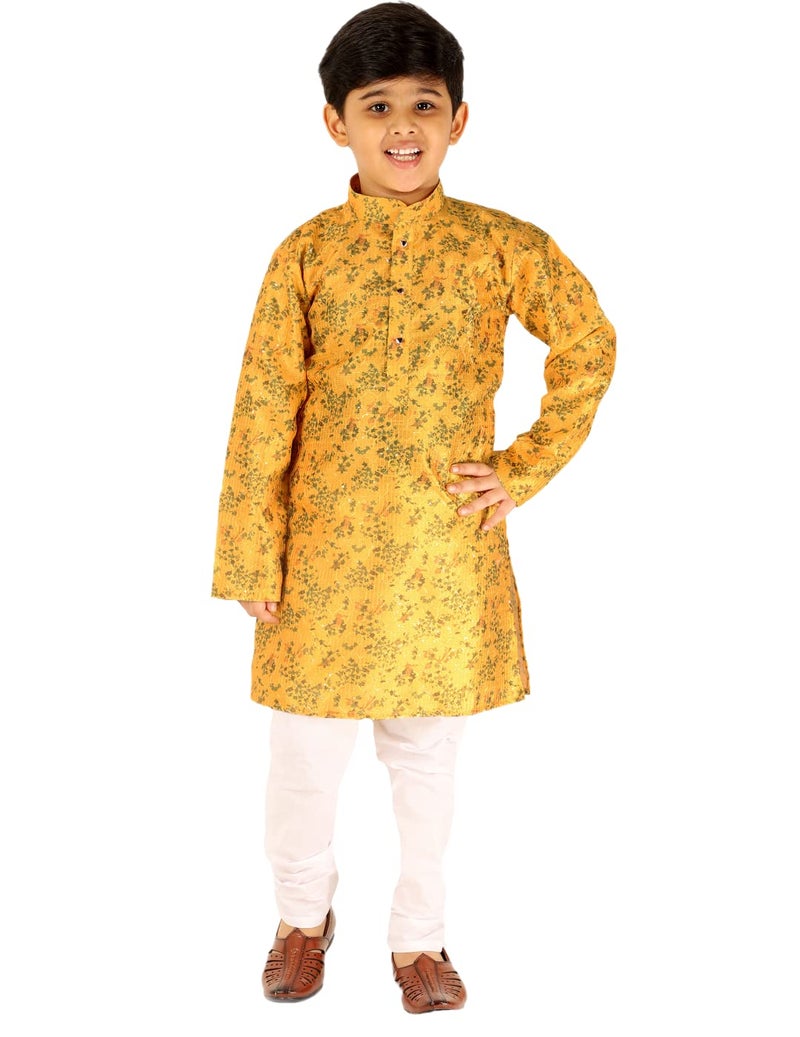 Pro-Ethic Style Developer Boy's Silk Kurta & Pant|Embellished Design|Kids Ethnic Wear (S-172) 4-5 Years,Yellow - Image 1