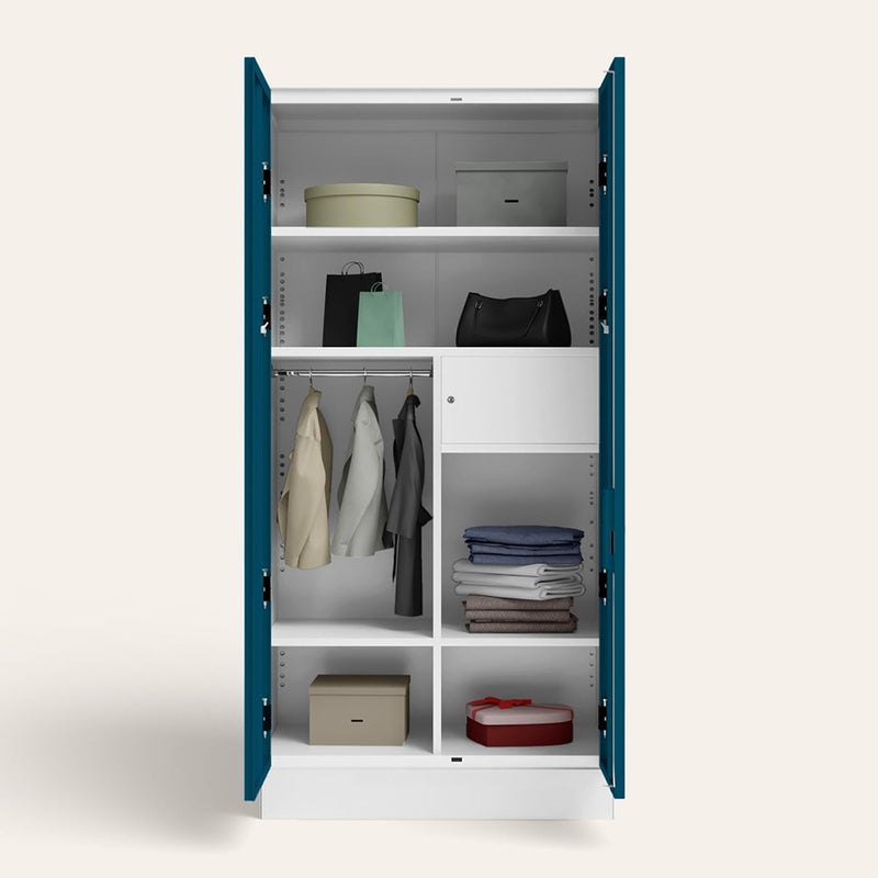 GODREJ INTERIO GODREJ INTERIO Almirah Slimline XL 2 Door Steel Almirah Cupboard for Clothes Semigloss Turkish Tile and Matte Alpine White 1 Year Warranty Locker 4 Shelves  - Image 4