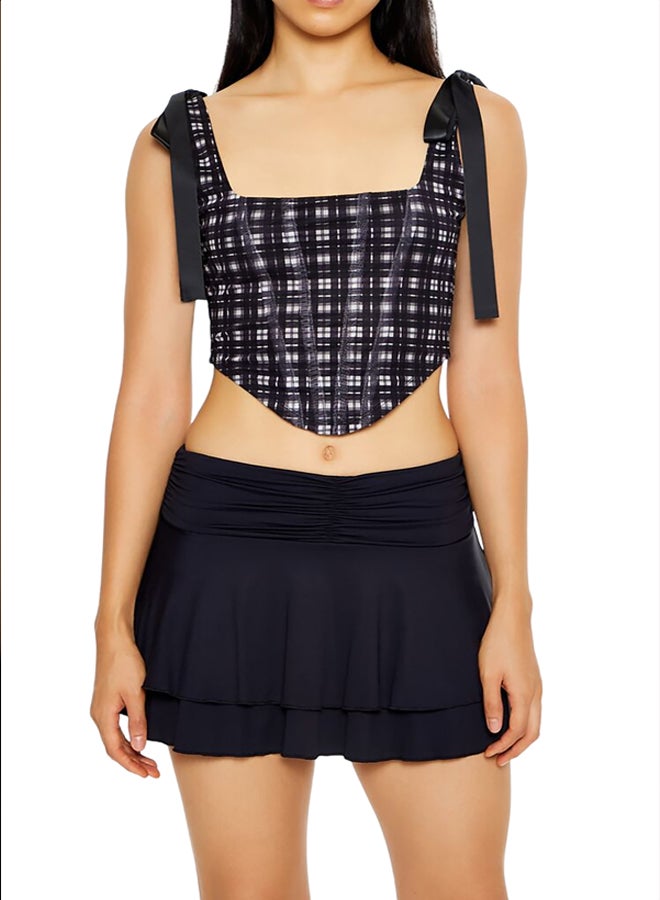 FOREVER 21 Plaid Corset Bow Crop Top - Image 1