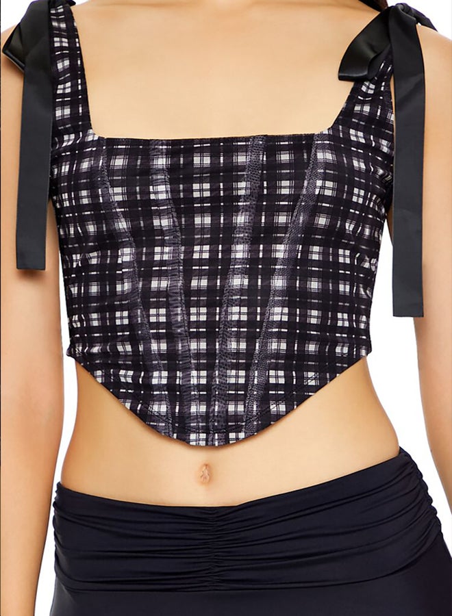 FOREVER 21 Plaid Corset Bow Crop Top - Image 3