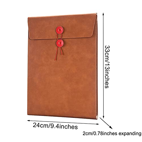 Enyuwlcm PU Leather A4 File Folder Document Holder Filing Envelope Project File Portfolio with String Tie Closure 3/4 Inch Expansion Brown - Image 2