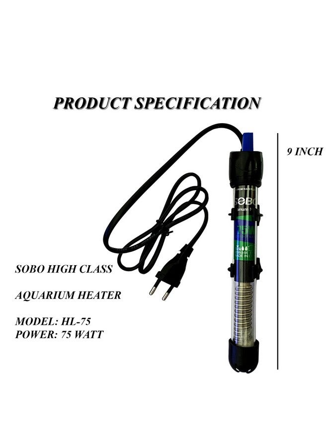 JAINSONS PET PRODUCTS سخان حوض السمك الزجاجي سوبو من جينسونز للمنتجات الحيوانية سخان حوض السمك قابل للغمر بالكامل / درجة حرارة قابلة للتعديل (20°-32°C) سخان حوض السمك 75 واط - Image 2